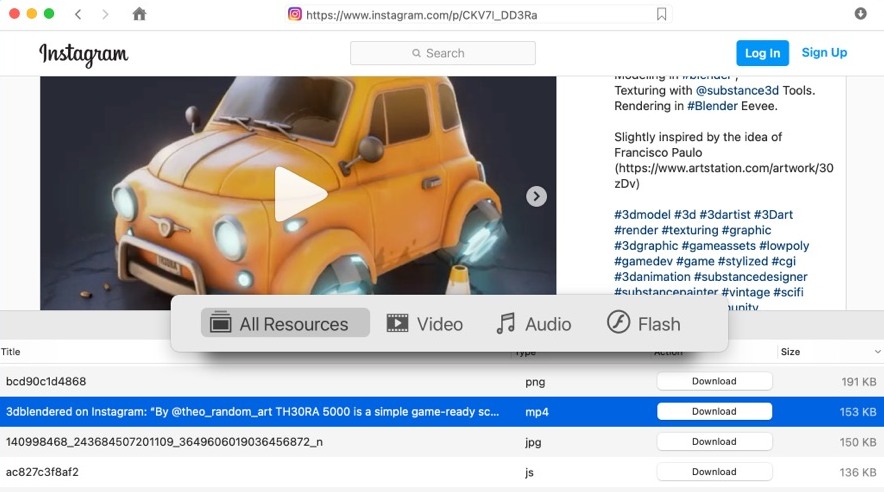 VideoDuke brings more options to download videos and other files from an Instagram web page.