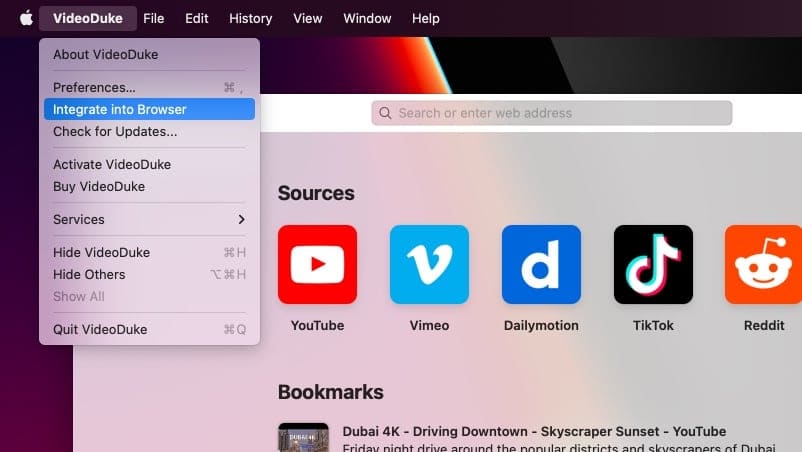 You can also navigate to other sites like YouTube, Vimeo or Dailymotion with shortcuts in the main window of the app. You can also navigate to other sites like YouTube, Vimeo or Dailymotion with shortcuts in the main window of the app.
