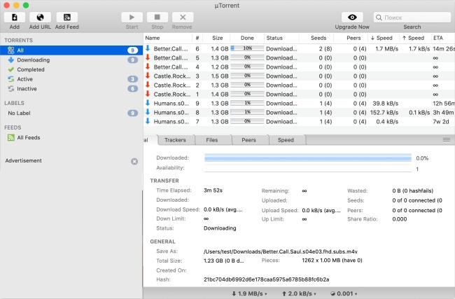 So lade ich Filme mit uTorrent auf meinen Computer herunter.
